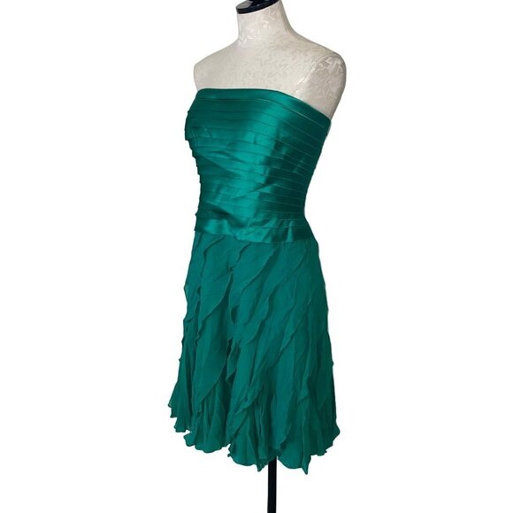 Tadashi Vintage Dress Size Medium Green Layer Chiffon Silk Satin Strapless New - Picture 10 of 13